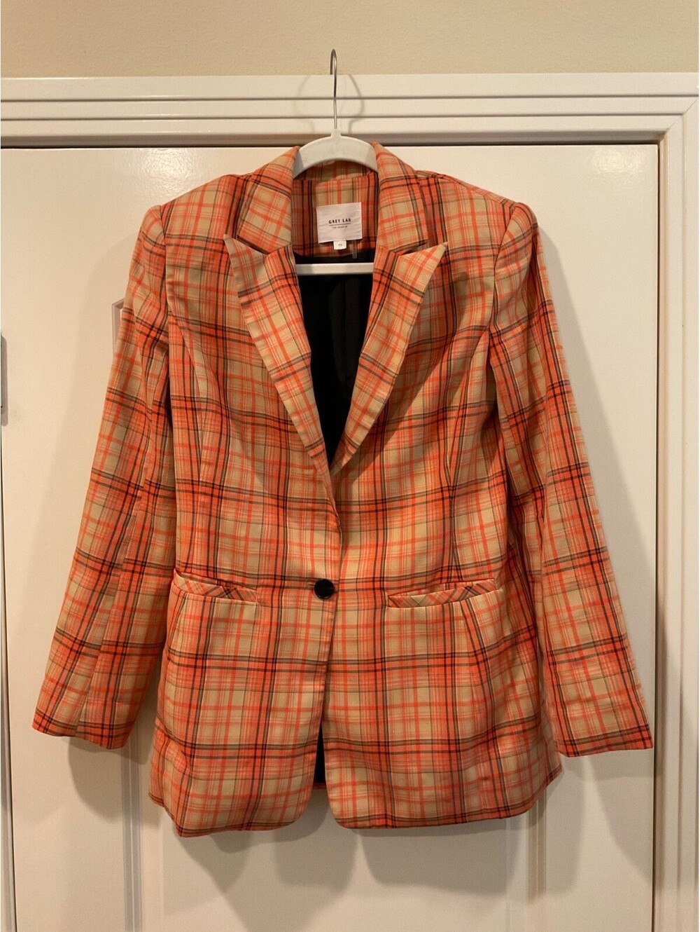 Grey Lab Oversized Orange Plaid Single Button Blazer Size XS